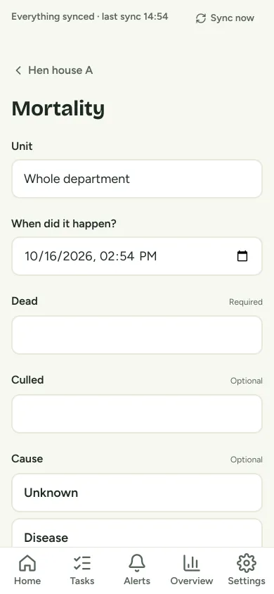 Phone app: mortality registration form